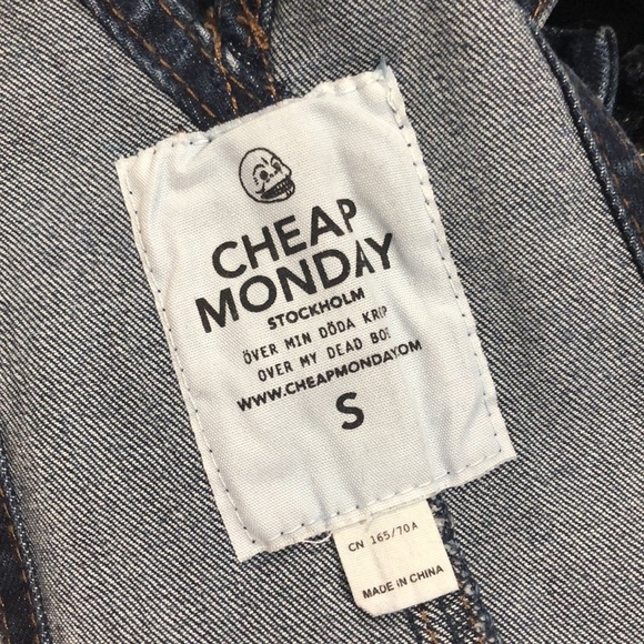 Cheap Monday Distressed Knee Dungaree Carbon Blue Denim Overalls - Picture 3 of 16